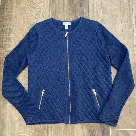 CHARTER‎ CLUB | Cotton Quilted Zip-Front Cardigan Blue | Sz Medium Women's - Picture 3 of 10